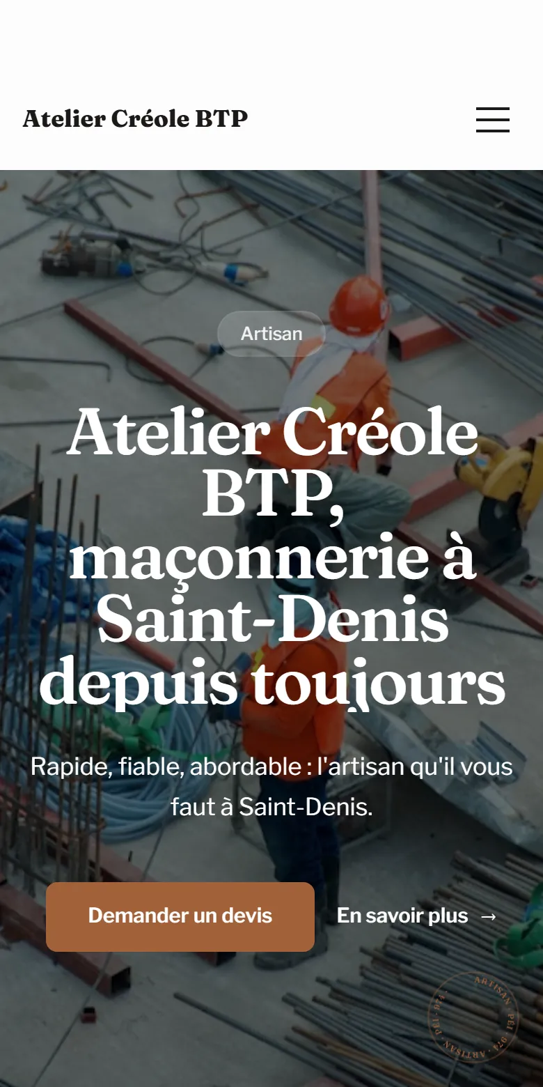 Exemple de site ARTISAN produit par Démarre, vu sur téléphone