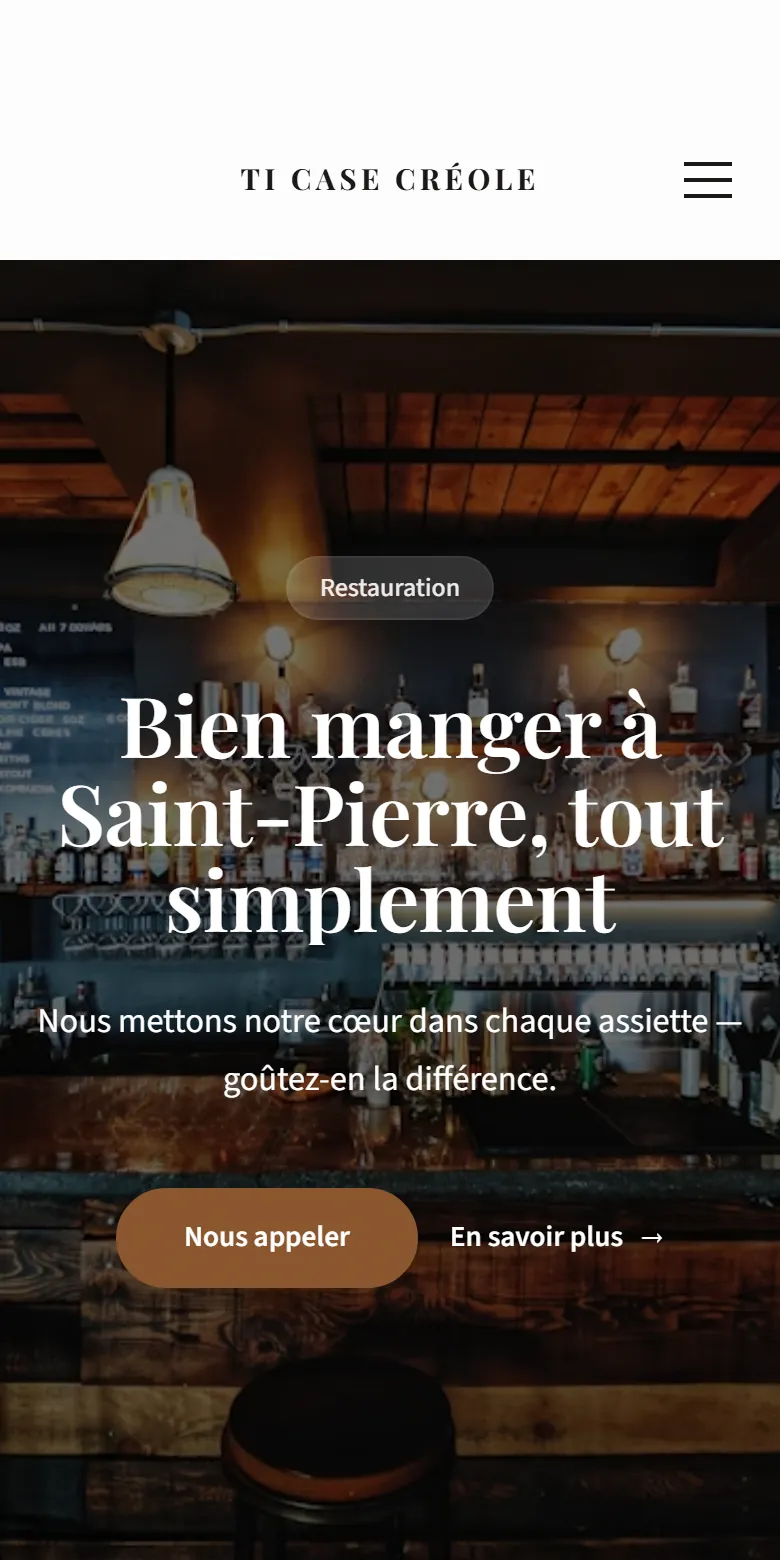 Exemple de site RESTAURANT produit par Démarre, vu sur téléphone